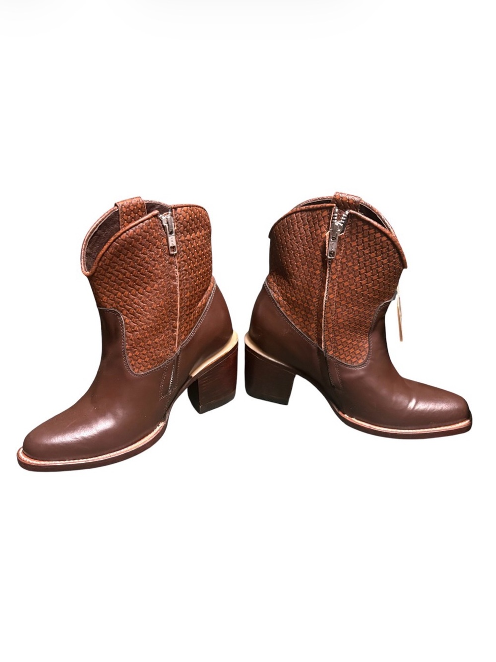 New Women’s Brown Woven Leather Ankle Boots with Tassel - Picture 4 of 7